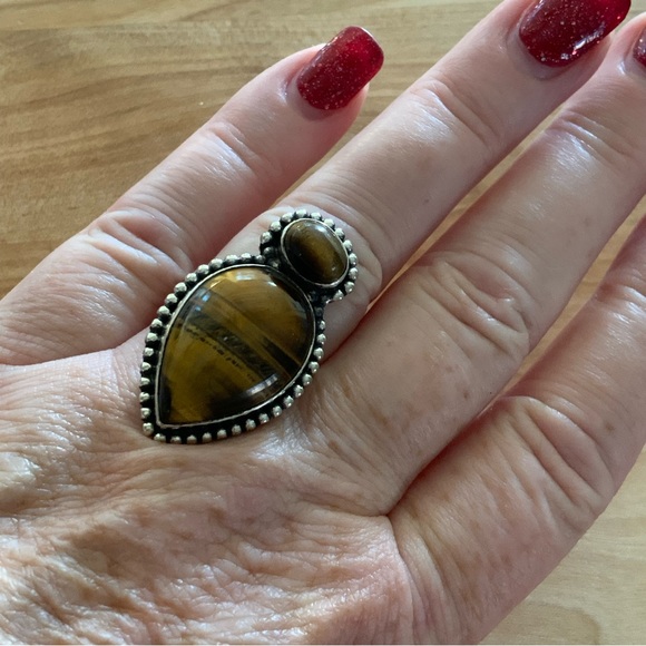 Tigers Eye Solid 925 Sterling Silver Ring - Picture 2 of 3